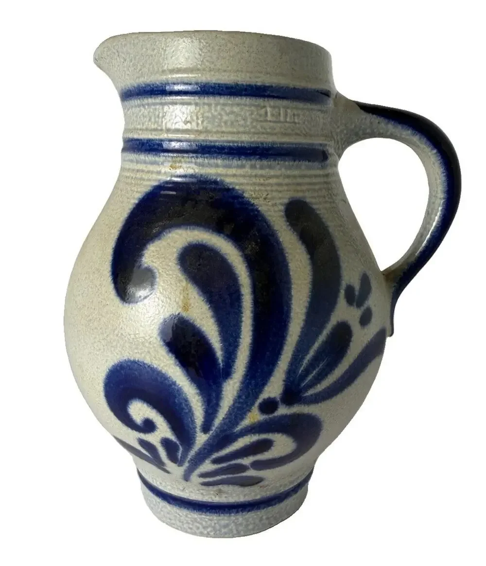 Vintage W Germany Westerwald Salt Glaze Stoneware 1L Pitcher Cobalt Blue